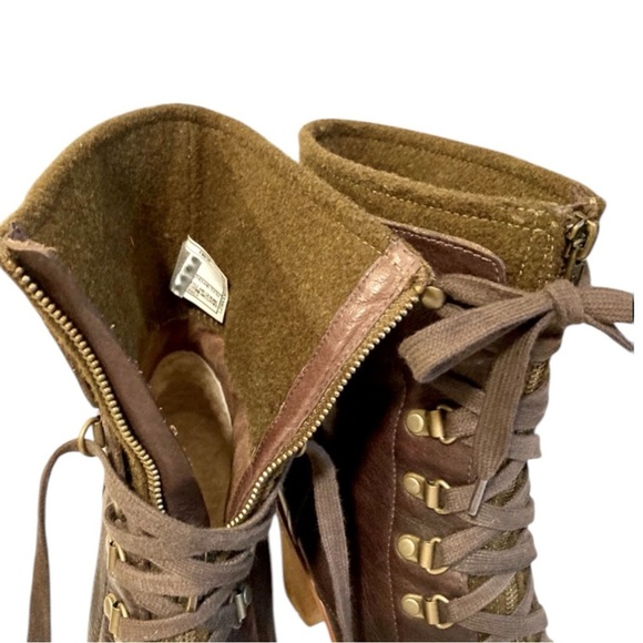 UGG Fabrice Sheepskin Lace Up Zip Chunky Heel in Brown/Olive Size 10 - Flaw - Picture 8 of 11